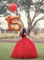 Precioso vestido rojo de quinceañera con hombros descubiertos, vestido de baile rojo Y1106