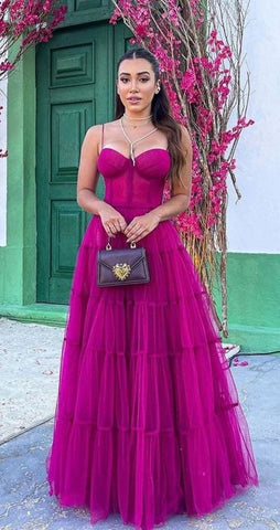Vestido de fiesta de tul con tirantes finos y corte en A, elegante vestido de noche Y1073