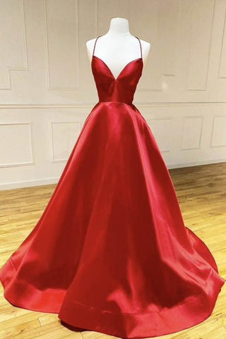 Robe de bal longue en satin rouge, dos nu, robe de soirée simple et élégante sur mesure Y764