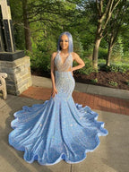 Vestido de noche de sirena azul para fiesta de graduación, confeccionado a medida para niña negra, ideal para su 18 cumpleaños (Y887)