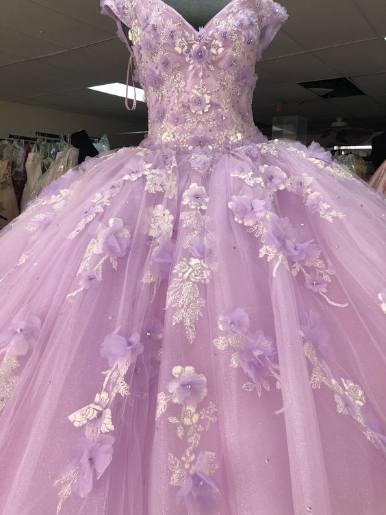 Vestido romántico floral 3D con hombros descubiertos, vestido de gala, vestido de quinceañera, vestido de princesa Y902