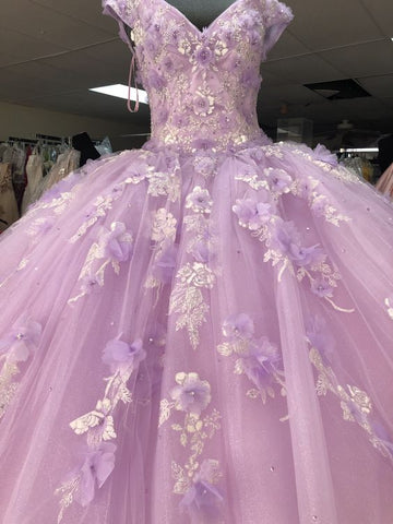 Robe de bal romantique à fleurs 3D, épaules dénudées, robe de princesse pour Sweet 16 (Y902)