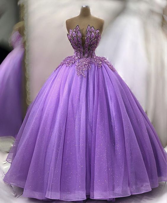 Impresionante vestido de princesa de gala morado con purpurina Y972