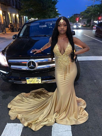 Robe de soirée sirène charmante à col en V, robe de soirée sexy Y842