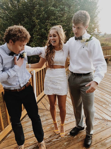 Vestido de fiesta blanco de dos piezas con encaje, encantador vestido blanco de fiesta Y968