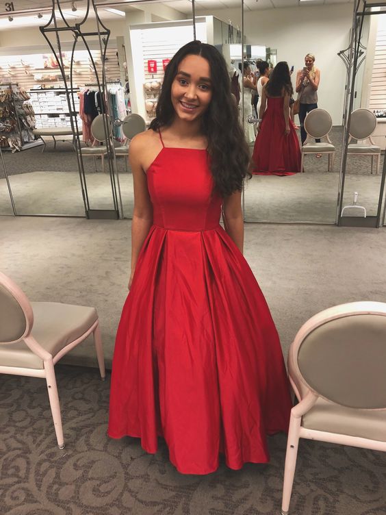 Robes de bal rouges sans manches de coupe trapèze, robes de soirée simples Y776