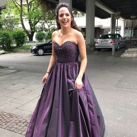 Robe de bal longue violette, robe de soirée, corsage perlé Y878