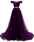 Vestido de fiesta de tul corte A para mujer, con hombros descubiertos, modelo Y877