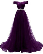 Vestido de fiesta de tul corte A para mujer, con hombros descubiertos, modelo Y877