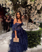 Robe de bal bleu marine pour femme, robe sexy élégante en tulle, robe de soirée Y1100