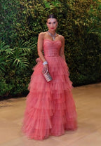 Robe de soirée romantique en tulle à volants superposés, robe de bal bustier en tulle Y1057