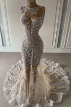 Robe de mariée sirène sans manches luxueuse avec dentelle Y923
