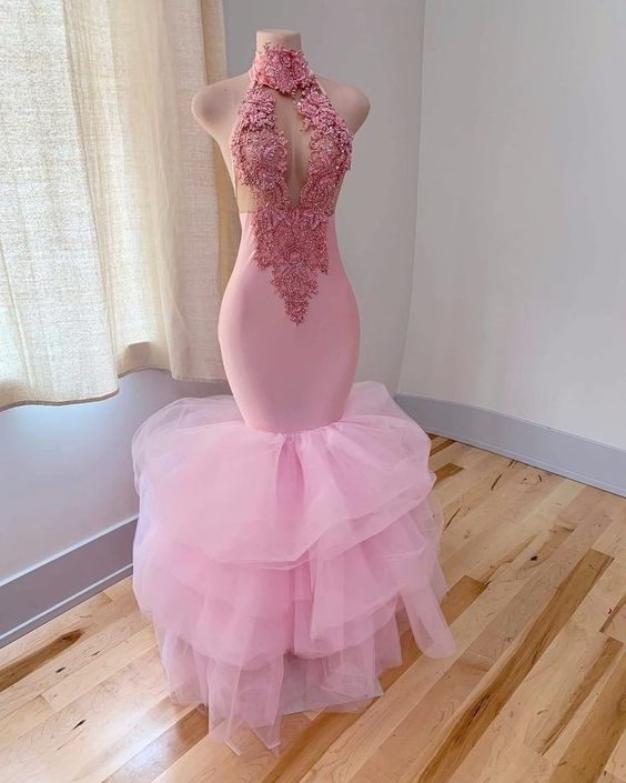 Robe de soirée sirène rose sexy Y818