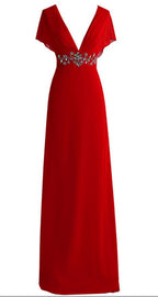 Vestido de noche rojo sexy con escote en V profundo, espalda de gasa con cristales, vestido de noche formal Y1005