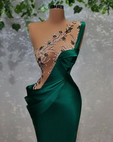 Robe de soirée glamour en satin vert émeraude, robe de concours sexy Y757