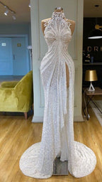 Vestido de noche largo sin mangas con apliques y cuello alto, estilo Arabia Saudita Y958