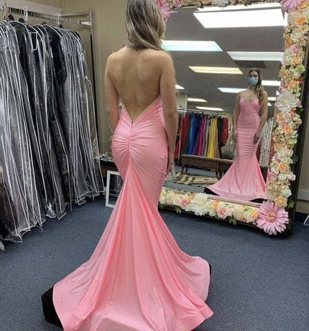 Robe de bal longue en satin rose, robe de soirée sirène Y1025