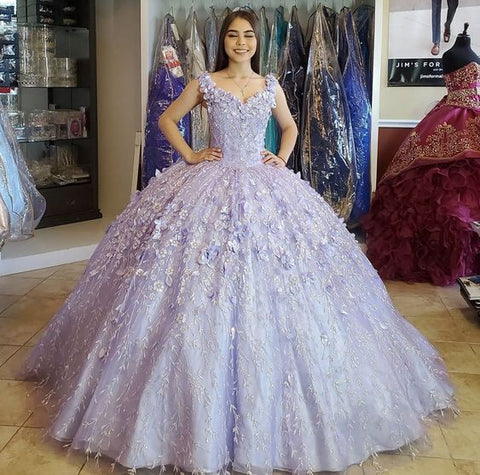Robe de bal romantique à fleurs 3D, épaules dénudées, modèle Sweet 16 Y901