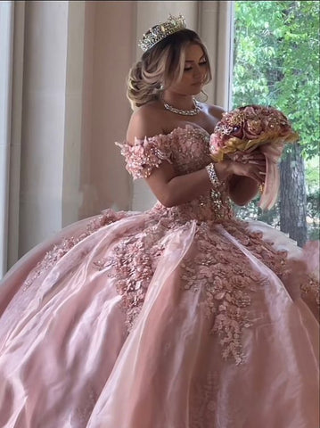Vestido de gala rosa de lujo con hombros descubiertos, vestido de quinceañera, vestido de 16 años Y1114