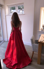Vestidos de fiesta de satén con escote en V y corte en A, vestidos de noche formales Y806