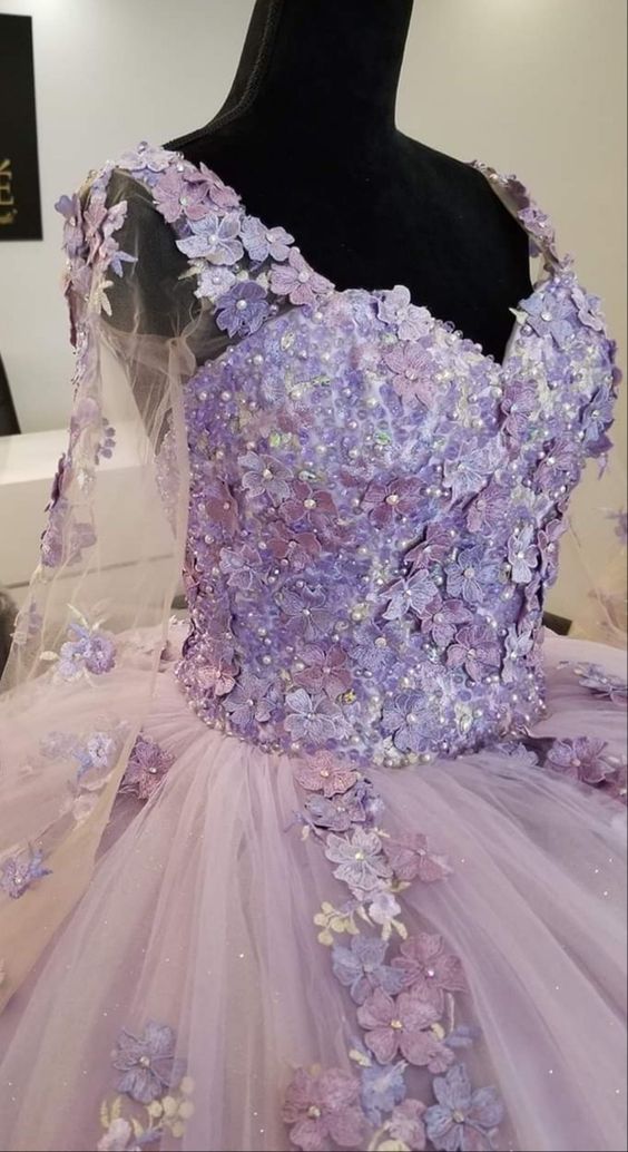 Vestido de baile vintage de encaje lavanda y tul para quinceañera Y809