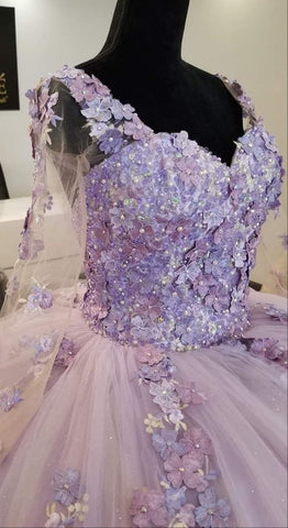 Robe de bal vintage en dentelle lavande et tulle, robe de 16 ans Y809