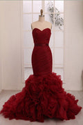 Vestidos largos de sirena rojos para baile de graduación, preciosos vestidos de noche, vestidos de noche sin tirantes con escote corazón Y1441