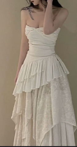 Robe de bal blanche bustier asymétrique, robe de soirée blanche chic Y1815