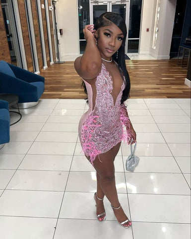 Vestido rosa de fiesta de bienvenida con lujoso bordado de cuentas, ideal para el 22 cumpleaños (modelo Y1828).