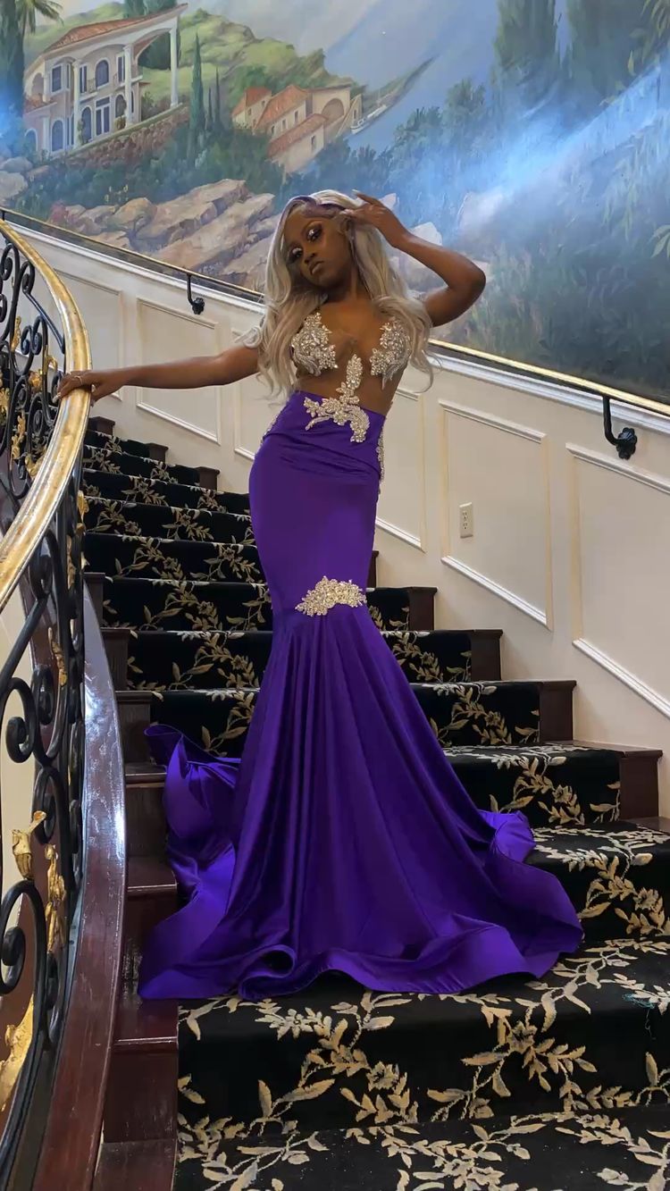 Robe de bal sirène violette sexy, robe de soirée charmante Y1708