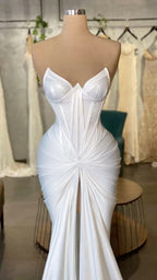 Vestido de novia blanco satinado con escote corazón, elegante vestido de novia Y1778