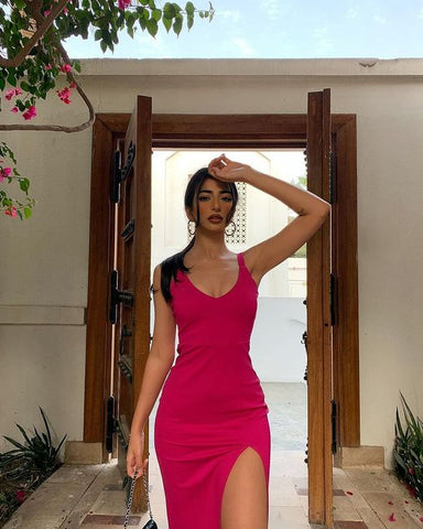 Robe de bal longue à bretelles simples, robe de soirée sexy fendue Y1758