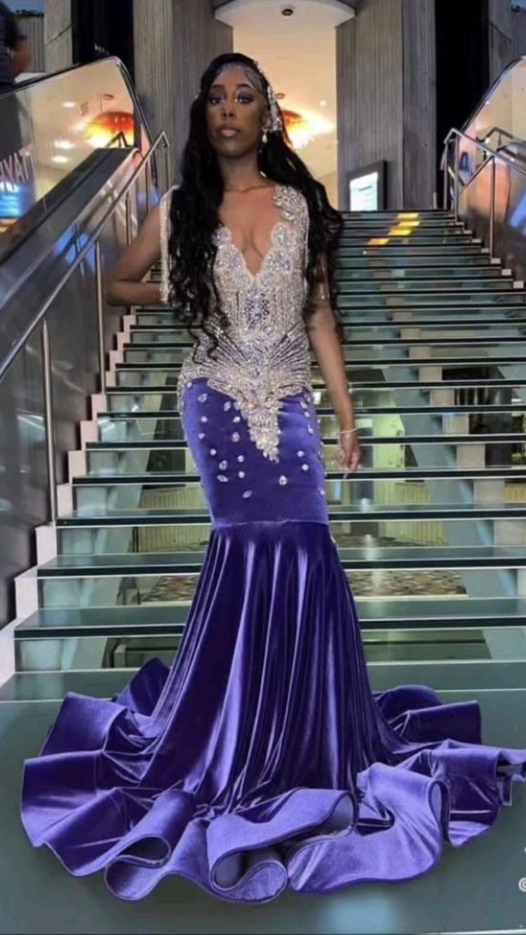 Vestido de fiesta morado y plateado para chica negra, vestido de noche sexy Y1710