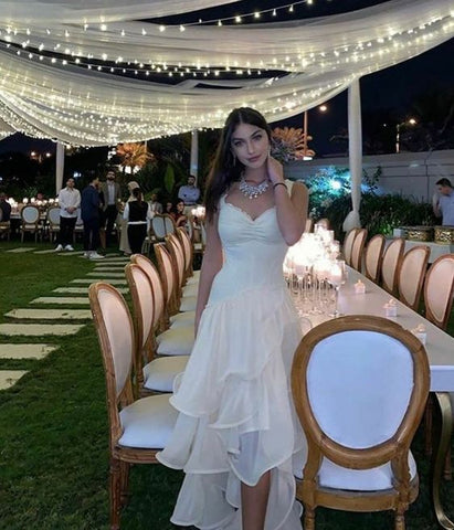 Robe de soirée blanche trapèze, élégante et sobre, référence Y591