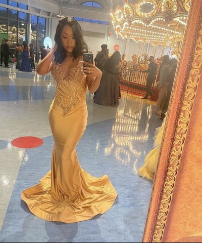 Robe de bal sirène à col en V, robe de soirée charmante Y542