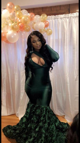 Robe de soirée sirène verte ornée de fleurs 3D, robe de bal charmante Y661