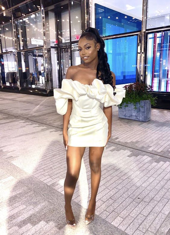 Vestido corto de fiesta con volantes y hombros descubiertos para mujer, modelo Y657