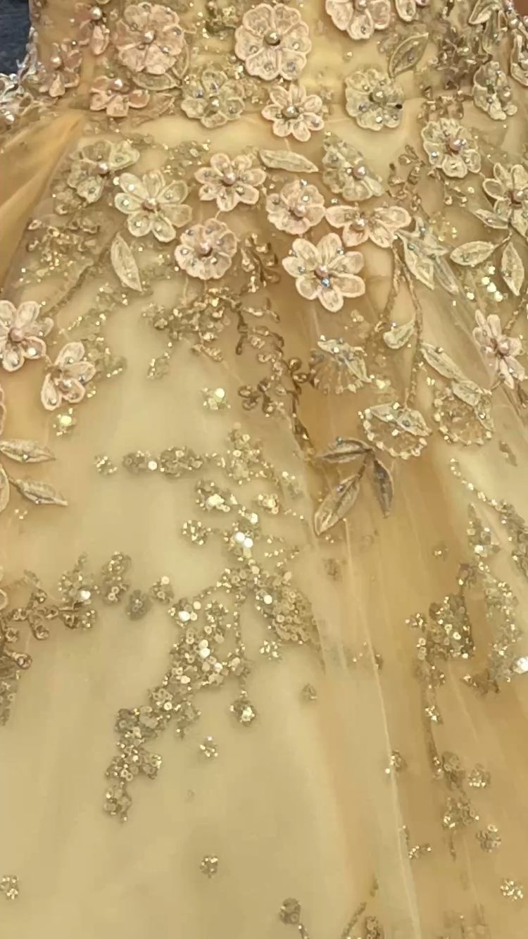 Vestido de quinceañera de lujo color champán con escote en V, vestido de princesa, vestido de baile color champán Y593