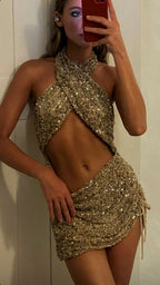 Vestido corto de fiesta sexy con lentejuelas, estilo mini, para baile de bienvenida, modelo Y636