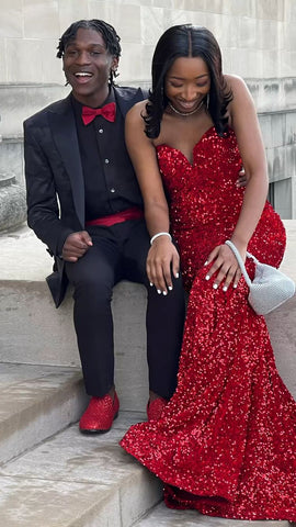 Robe de soirée sirène rouge à paillettes brillantes, robe de cérémonie élégante Y663