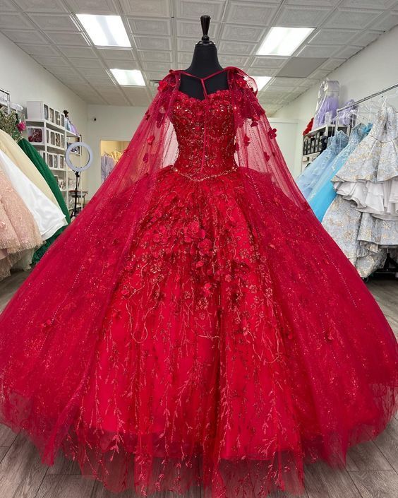 Vestido rojo de quinceañera con apliques de flores 3D, vestido de baile, vestido de 16 años Y585