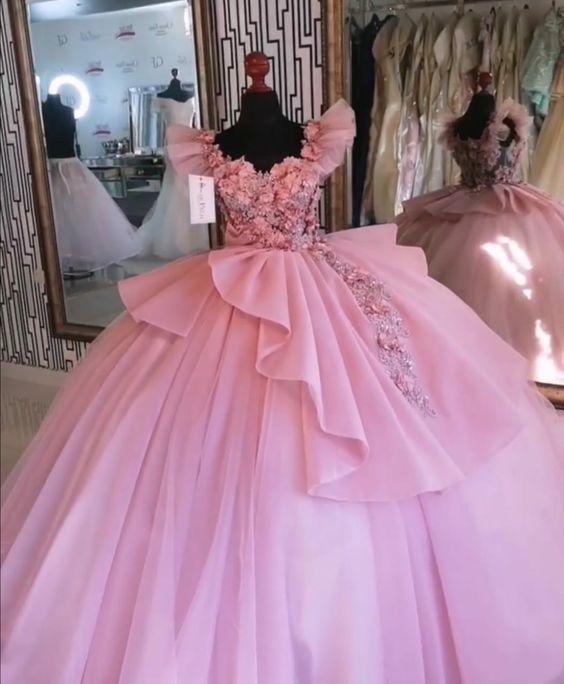 Vestido de quinceañera con flores 3D rosas, vestido de princesa, vestido de baile Y597