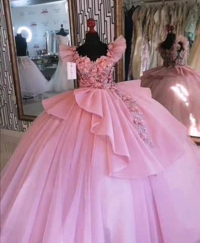 Robe de princesse rose à fleurs 3D pour quinceañera Y597
