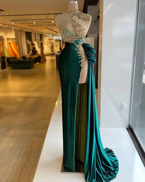 Robes de bal vertes, robes de bal sexy, robes de soirée pas chères, robes de soirée fendues sur le côté, nouveautés robes de soirée Y522