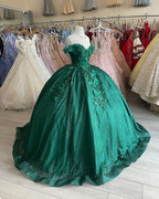 Robe de bal verte à épaules dénudées ornée de fleurs, robe de soirée pour 16 ans Y525