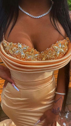 Robe de bal sirène à fines bretelles, robe de soirée sexy avec traîne Y544