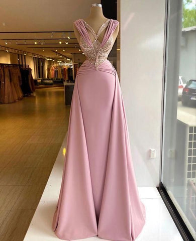 Robe de bal longue rose, robe de soirée unique Y521