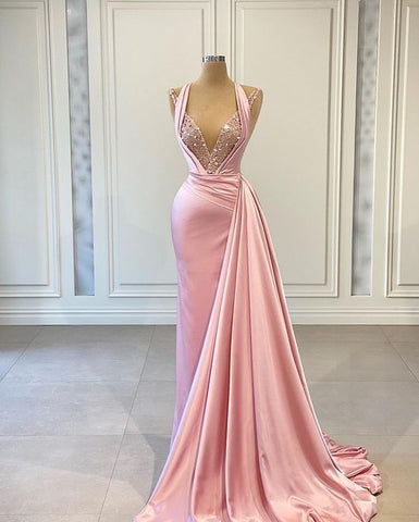 Robe de bal longue rose, robe de concours de beauté, robe de soirée, robe de fête de fin d'études Y562