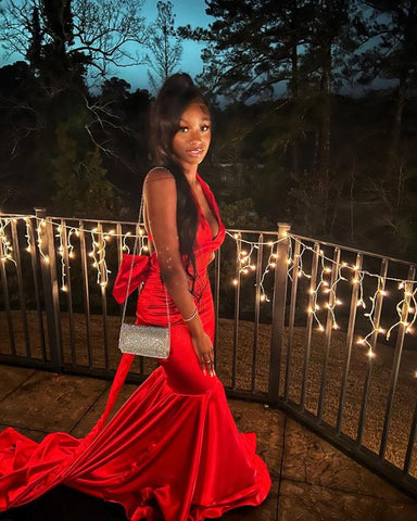 Robe de bal longue sirène en satin à col V, robe de soirée élégante Y540