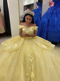 Vestido de princesa amarillo con hombros descubiertos, vestido de quinceañera, vestido de baile Y655
